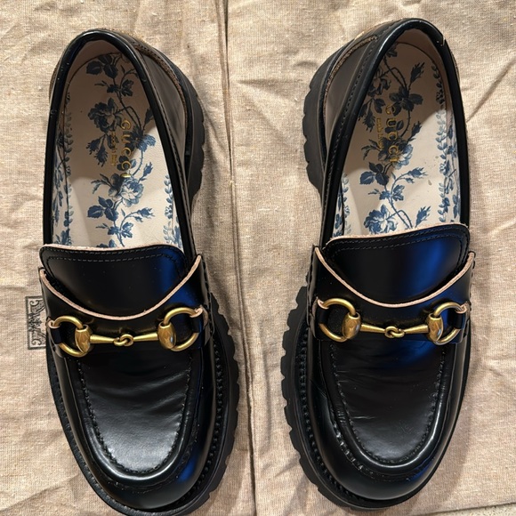 GUCCI Leather Lug Sole Horsebit Loafers Size 7.5 - Picture 6 of 10